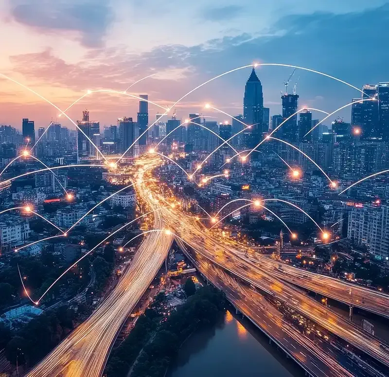 Bild zeigt Stadt aus Vogelperspektive mit mehreren markierten Standorten, die darstellt, dass in ganz Deutschland mit mehr als 180 Markenrepr&auml;sentanzen an &uuml;ber 120 Standorten die VGRD FLEET f&uuml;r Sie vor Ort sind